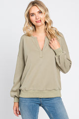 Olive Split V-Neck Long Sleeve Maternity Sweatshirt