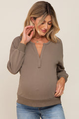 Taupe Split V-Neck Long Sleeve Maternity Sweatshirt