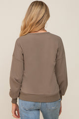 Taupe Split V-Neck Long Sleeve Maternity Sweatshirt