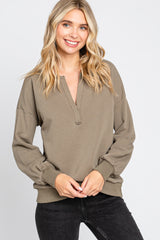 Taupe Split V-Neck Long Sleeve Maternity Sweatshirt