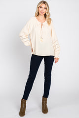 Cream Tie Front Long Sleeve Blouse