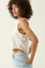 White Smoke Mineral Wash Crewneck Round Hem Tank Top