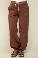 Brown Drawstring Maternity Relaxed Fit Sweatpants