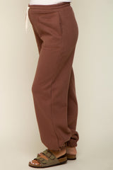 Brown Drawstring Maternity Relaxed Fit Sweatpants