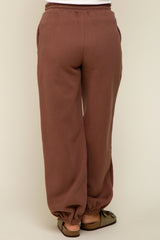 Brown Drawstring Maternity Relaxed Fit Sweatpants