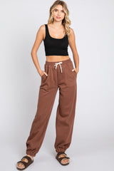 Brown Drawstring Maternity Relaxed Fit Sweatpants