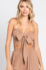 Mocha Front Tie Crop Top and Pant Set