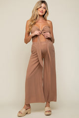 Mocha Front Tie Crop Top and Pant Maternity Set