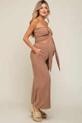 Mocha Front Tie Crop Top and Pant Maternity Set