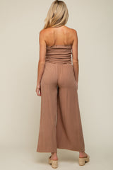 Mocha Front Tie Crop Top and Pant Maternity Set