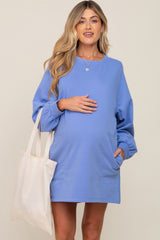 Blue Ultra Soft Maternity Sweatshirt Dress