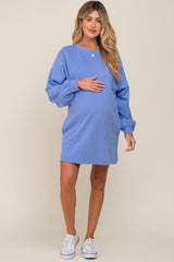 Blue Ultra Soft Maternity Sweatshirt Dress