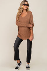 Mocha Chunky Knit Side Slit Maternity Sweater