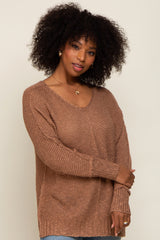 Mocha Chunky Knit Side Slit Sweater