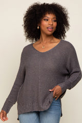 Charcoal Chunky Knit Side Slit Maternity Sweater