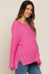 Pink Chunky Knit Side Slit Maternity Sweater