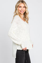 Cream Chunky Knit Side Slit Sweater