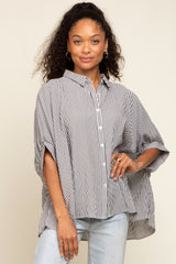 Black Striped Dolman Button Down Maternity Top