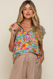 Mint Green Multi-Color Floral Ruffle Front Tie Maternity Top