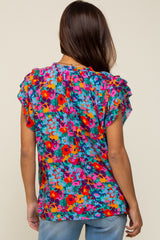 Fuchsia Multi-Color Floral Ruffle Front Tie Maternity Top