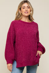 Magenta Chenille Knit Balloon Sleeve Maternity Sweater