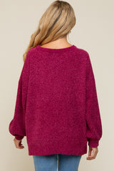 Magenta Chenille Knit Balloon Sleeve Maternity Sweater