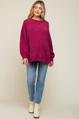 Magenta Chenille Knit Balloon Sleeve Maternity Sweater