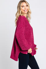 Magenta Chenille Knit Balloon Sleeve Sweater