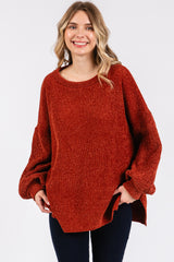 Rust Chenille Knit Balloon Sleeve Maternity Sweater