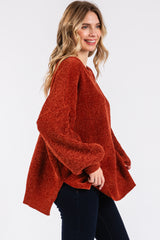 Rust Chenille Knit Balloon Sleeve Sweater