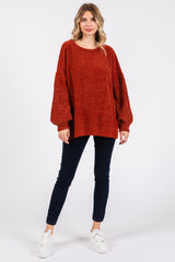 Rust Chenille Knit Balloon Sleeve Sweater