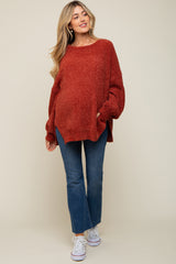 Rust Chenille Knit Balloon Sleeve Maternity Sweater