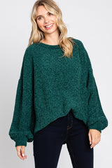 Forest Green Chenille Knit Balloon Sleeve Sweater