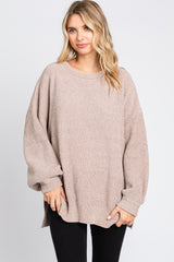 Beige Chenille Knit Balloon Sleeve Maternity Sweater