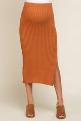 Camel Ribbed Side Slit Sweater Maternity Midi Skirt