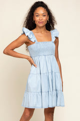 Light Blue Sleeveless Ruffle Tiered Maternity Dress