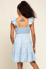 Light Blue Sleeveless Ruffle Tiered Dress