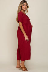 Burgundy Crisscross Wide Leg Maternity Jumpsuit