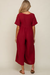 Burgundy Crisscross Wide Leg Maternity Jumpsuit