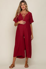 Burgundy Crisscross Wide Leg Maternity Jumpsuit