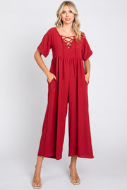 Burgundy Crisscross Wide Leg Jumpsuit