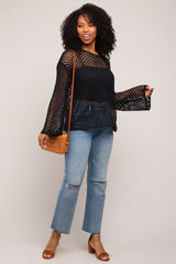 Black Open Knit Bell Sleeve Sweater