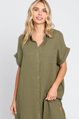 Olive Button Down Midi Dress