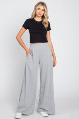 Heather Grey Soft Fleece Wide Leg Lounge Pants