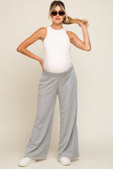 Heather Grey Soft Fleece Wide Leg Maternity Lounge Pants