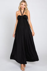 Black Front Knot Halter Maxi Dress