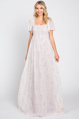 Light Pink Floral Smocked Chiffon Maternity Maxi Dress