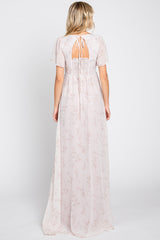 Light Pink Floral Smocked Chiffon Maxi Dress