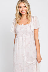 Light Pink Floral Smocked Chiffon Maxi Dress