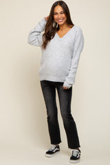 Heather Grey V-Neck Relaxed Fit Maternity Sweater